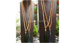 2color mala wood natural necklace tassels buddha chrome prayer 